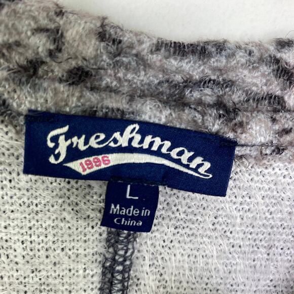 Freshman 1996 Grey Black Printed V-Neck Long Sleeve Shirt Women's Size Large L - Picture 4 of 6